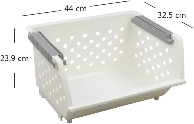 3-Pack Plastic Stacking Storage Organizer Basket, Stackable Basket, White