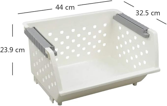 3-Pack Plastic Stacking Storage Organizer Basket, Stackable Basket, White