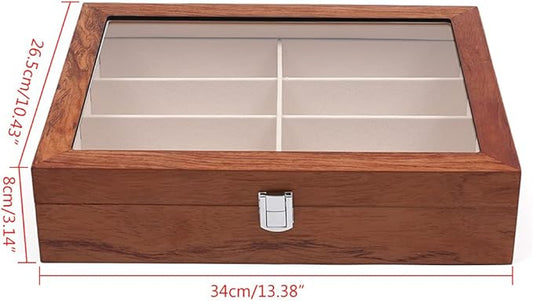 DouSeiAi Wooden Sunglasses Organizer, 8 Grids Sunglasses Storage Box, Sunglasses Display Case with Lock Eyewear Showcase Organizer Mahogany