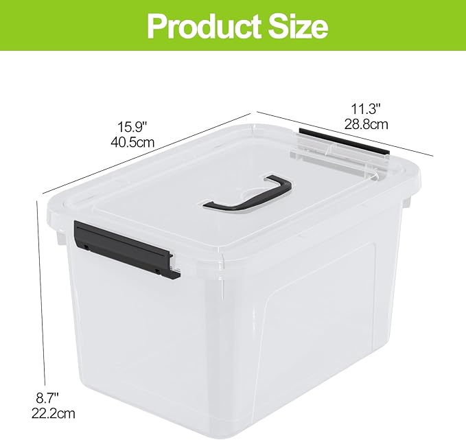Drephia 4-Pack Clear Storage Bins Containers Boxes with Lid and Handle, 17.5 Quart Plastic Storage Bin