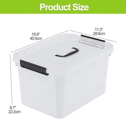Drephia 4-Pack Clear Storage Bins Containers Boxes with Lid and Handle, 17.5 Quart Plastic Storage Bin