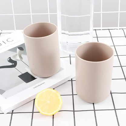 Wongwongcat Bathroom Tumblers 2Pcs, Mouthwash Cup, Toothbrush Holders, Drink Mug, Pen Holder, Unbreakable Dishwasher Safe, 10fl.oz(300ml)/Pcs (Brown & Brown)
