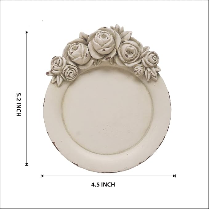 S-MANTIS Vintage Tray Antique Trinket Dish, Round Small, Rings Earrings Holder with Sophisticated 3D Floral Decoration, Mini Storage Organizer, Gift, Aesthetic Room Decor (Distressed White Flower)