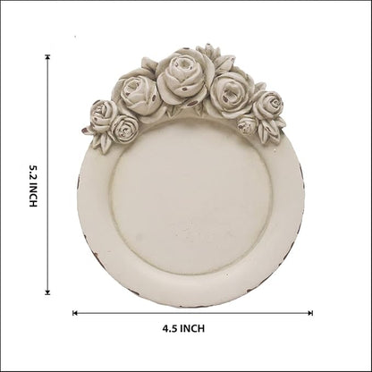 S-MANTIS Vintage Tray Antique Trinket Dish, Round Small, Rings Earrings Holder with Sophisticated 3D Floral Decoration, Mini Storage Organizer, Gift, Aesthetic Room Decor (Distressed White Flower)