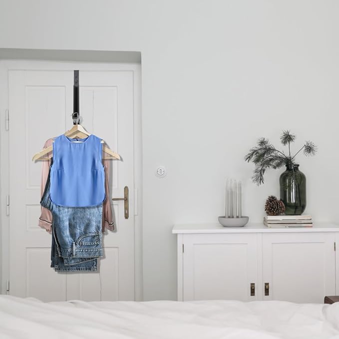 Picowe Over The Door Drying Rack Adjustable Expandable Over The Door Hooks Hanger Travel Organizer for Robes, Towels, Clothes, Bags, Hats, Coats (Gray, 2PCS)
