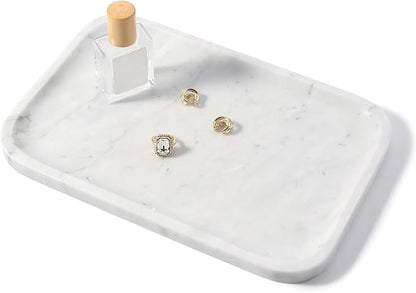 Koville Marble Tray, 12"x8" Marble Vanity Tray for Countertop Bathroom Kitchen Dresser, Decorative Catchall Trays for Perfume Jewelry, Rectangular Stone Serving Tray(Bianco Carrara)