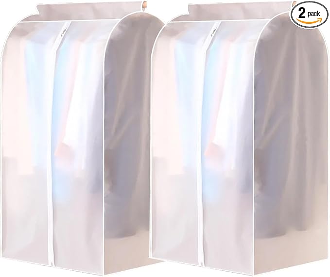 BAG WIZARD Clear Hanging Garment Bags for Closet Storage, Zipper Clothing Covers Cloth Protector for Wardrobe, 43 Inch, Set of 2