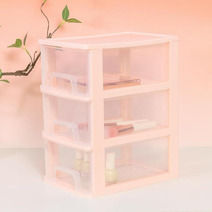 Gonice Small 3 Drawer Storage Organizer, Pink Plastic Drawer Storage, Small Desktop Organizer for Home, Office