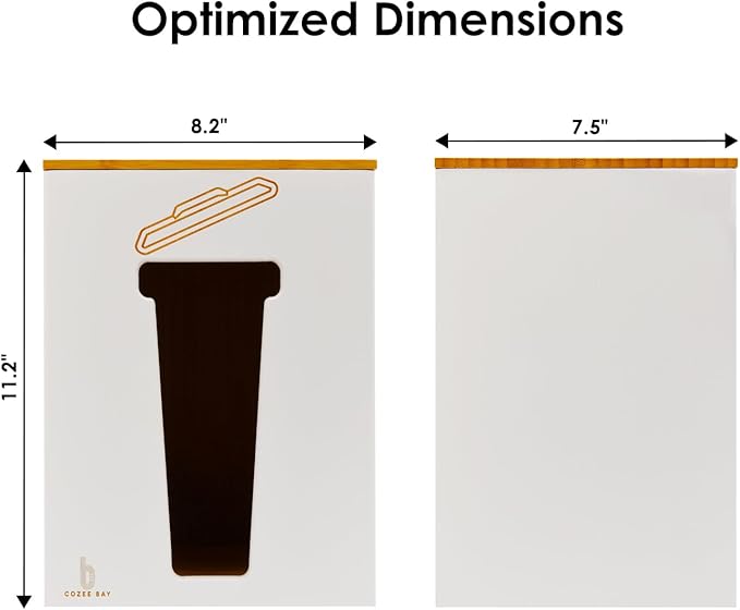 Cozee Bay Bamboo Trash Bag Dispenser with Lid, Trash Bag Holder Organizer, Garbage Bag Dispenser for Kitchen Countertop, Under Sink and Wall Mount - Extra Large (White)