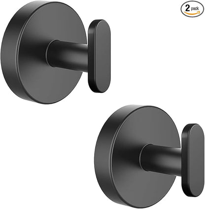 Josmimic Suction Cup Hooks for Shower, Removable Towel Hooks for Bathroom, Kitchen, Glass Door, Mirror, Tile – Loofah, Towel, Coat, Bath Robe Hook for Hanging, Black 2 Pack