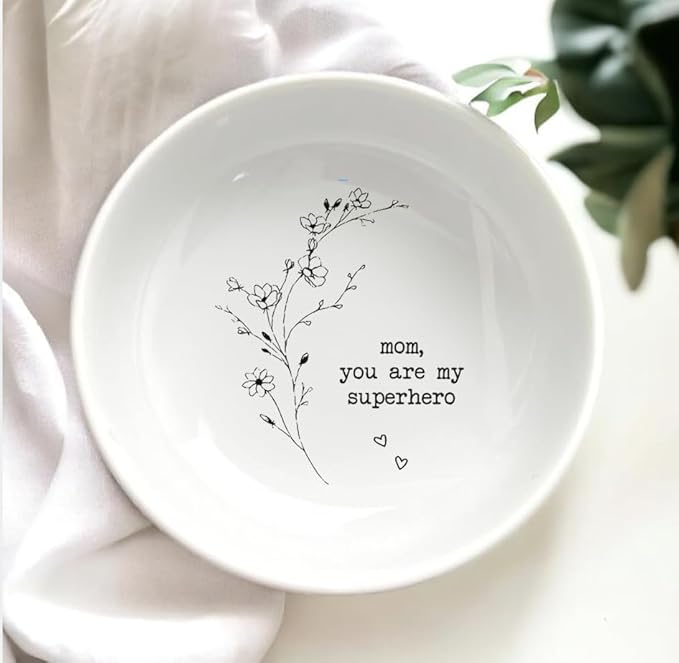 Mom Gift From Daughter Son, Floral Ring Dish, Ceramic Jewelry Dish, Jewelry Holder, Trinket Tray, Birthday Gift, Mother Present, Wedding Gift, Mother And Daughter, Gift For Step Mom Bonus Mom, White