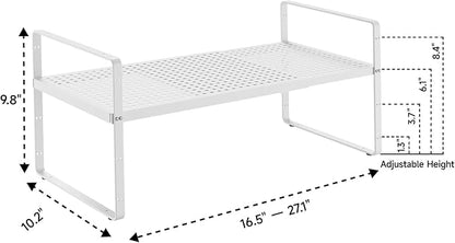 16.5-27’’L Expandable Stackable Cabinet Shelves, Adjustable Spice Rack Cabinet Shelf Organizer for Kitchen, Countertop, Pantry and Cupboard, White
