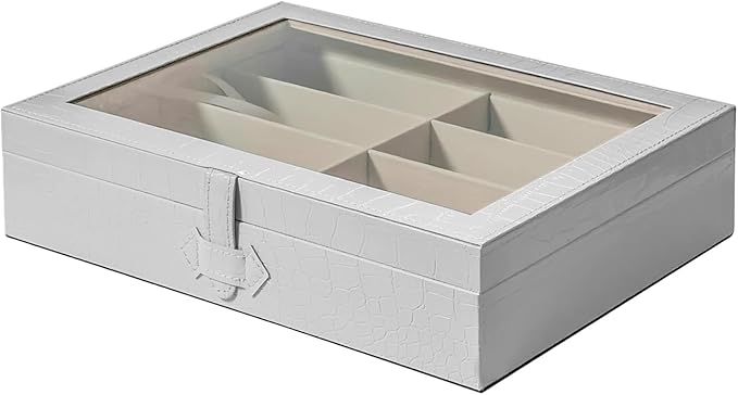 UnionPlus 8-Slots Sunglasses Case Organizer, Eyeglass Glasses Display Holder Collector, Multiple Sunglasses Storage Case, Croco White