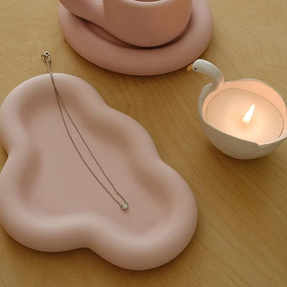 Chubby Jewelry Tray, Cute Cloud Trinket Dish (Matte Soft Pink)