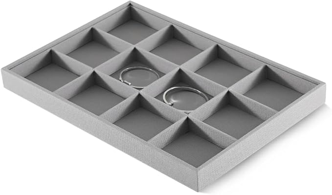Dansmiy Linen 12 Grid Stackable Bangle Storage Tray, Bracelet Watch Display Tray, Jewelry Shop Counter Showcase Table Top Organizers, Makeup Table Drawer Insert Jewelry Tray