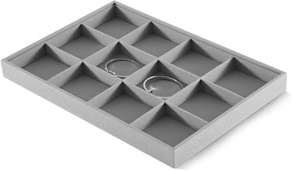 Dansmiy Linen 12 Grid Stackable Bangle Storage Tray, Bracelet Watch Display Tray, Jewelry Shop Counter Showcase Table Top Organizers, Makeup Table Drawer Insert Jewelry Tray