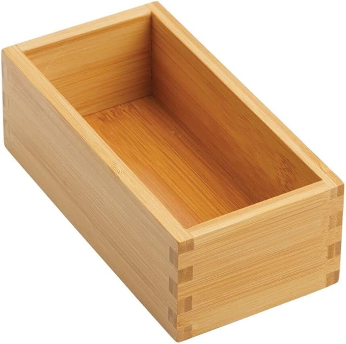 mDesign Bamboo Storage Bin Container, Drawer Organizer Crate Boxes for Kitchen Pantry Cabinet, Shelf, Island or Countertop, Holds Snacks, Spices, or Drinks, Echo Collection, 4 Pack, Natural/Tan