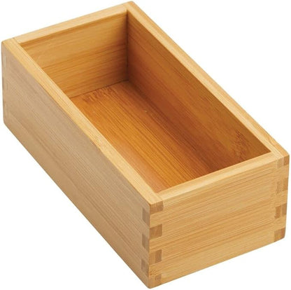 mDesign Bamboo Storage Bin Container, Drawer Organizer Crate Boxes for Kitchen Pantry Cabinet, Shelf, Island or Countertop, Holds Snacks, Spices, or Drinks, Echo Collection, 4 Pack, Natural/Tan