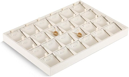 Dansmiy Linen Stackable Necklace Storage Tray, 24 Grid Pendant Display Tray, Jewellery Shop Counter Showcase Table Top Organizers, Makeup Table Drawer Insert Jewelry Tray