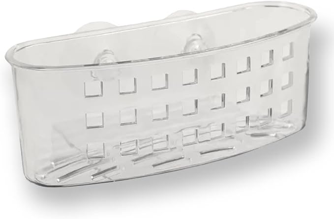 Handy Housewares Kitchen Sink Caddy Dish Soap Scrubber Sponge Holder Basket with Suction Cups - Clear (1 Pack)