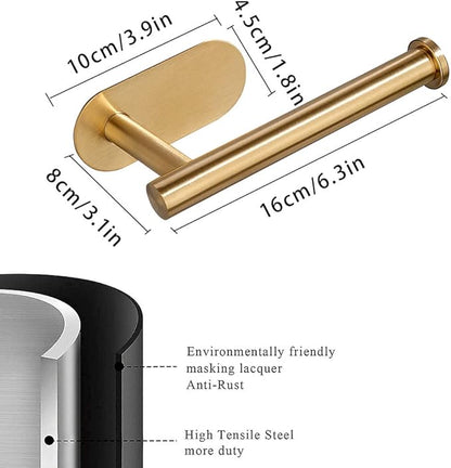 Toilet Paper Holder Self Adhesive Roll Holder Wall Mount for Bathroom and Washroom No Drilling SUS304 Stainless (Brushed Gold, 2)