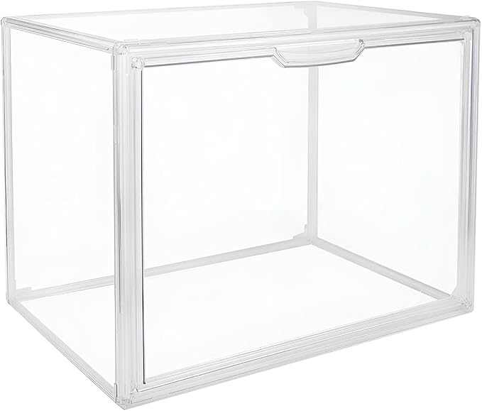 GUDEMAY Clear Stackable Plastic Storage Bins with Magnetic Lid, Dustproof Book & Cosmetic Display Cases, Large Figures Collectibles Showcase, Shoe Box, Protection Organizer (L, Count, 3)