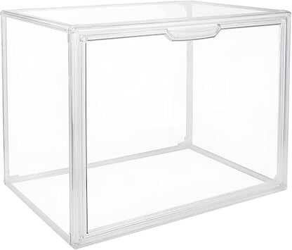 GUDEMAY Clear Stackable Plastic Storage Bins with Magnetic Lid, Dustproof Book & Cosmetic Display Cases, Large Figures Collectibles Showcase, Shoe Box, Protection Organizer (L, Count, 3)
