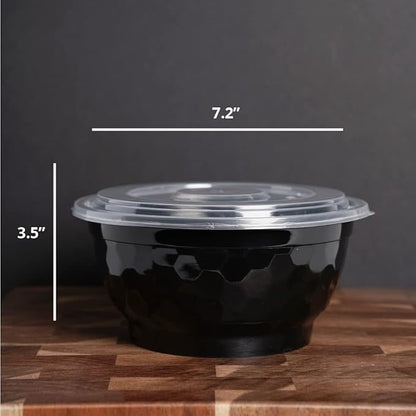 TIYA Food Bowls - Black Plastic To-Go Containers - Reusable, Microwavable, Dishwasher Safe - Leak-Resistant for Soups & Meal Prep (42 oz Bulk 120 Pack with Clear Lids) - BPA-Free