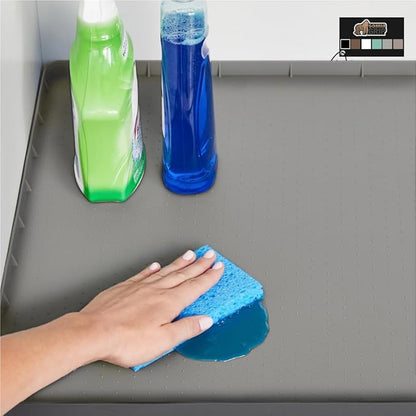 GORILLA GRIP Waterproof Silicone Under Sink Mat with Raised Lip for Kitchen and Bathroom, Cabinet Shelf Liner Stay in Place Mats Dishwasher Safe Drawer Liner, Organizer Tray, 19 x 34 in, Gray