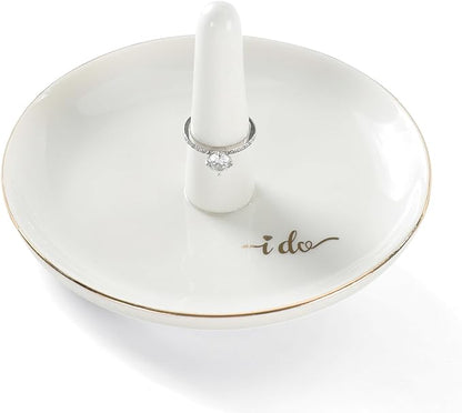 HOME SMILE I Do Ring Holder,Engagement Engaged Wedding Bridal Gifts for Newly Engaged Friend,Daughter, Sister,Newlyweds,BFF,Ceramic White