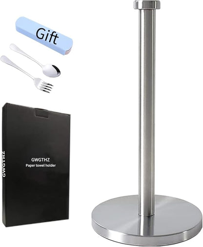 Silver Standing Paper Towel Holder for Kitchen& Bathroom Countertop,Under Counter, Table Or BBQ, Standard or Jumbo-Sized Roll Paper (with Stainless Steel Base)