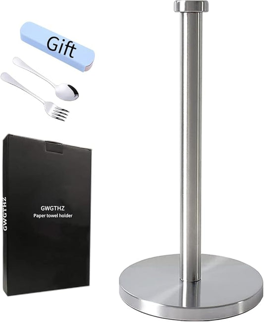 Silver Standing Paper Towel Holder for Kitchen& Bathroom Countertop,Under Counter, Table Or BBQ, Standard or Jumbo-Sized Roll Paper (with Stainless Steel Base)