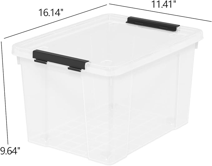 Sandmovie 6 Pack 22 Quart Plastic Clear Storage Box with Wheels, Plastic Latching Bins with Lids