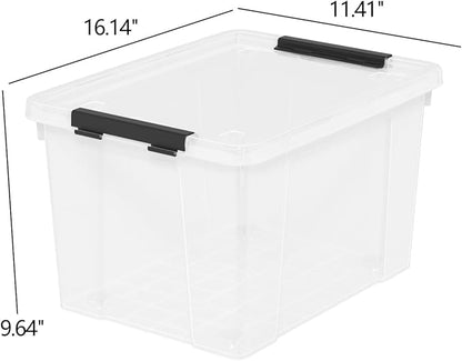 Sandmovie 6 Pack 22 Quart Plastic Clear Storage Box with Wheels, Plastic Latching Bins with Lids