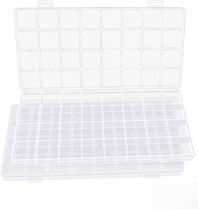 IOOLEEM 32 Grids Plastic Bead Organizer Box, Organizer Container Storage Box, Dividers for bead arts and crafts.(2 Pack)