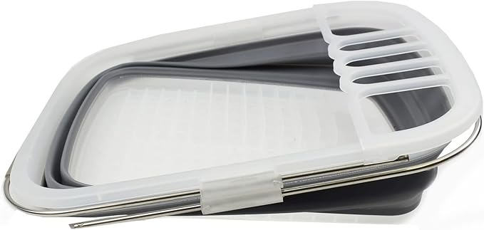 SAMMART 8L (2.11Gallons) Expandable Collapsible Plastic Dish Drainer - Foldable Drying Rack - Portable Dinnerware Organizer - Space Saving Storage Tray for Kitchen, Camping (Transparent/Grey, 1)
