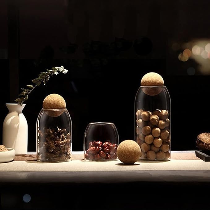 Glass Food Storage Canister, 3 Pièces Storage Container with Ball Cork, Clear Glass Storage Jar, for Sugar, Coffee, Candies(550ml/750ml/1200ml)