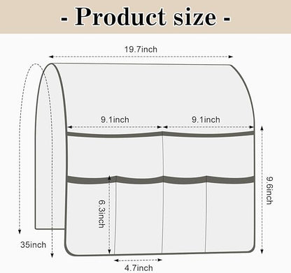 HADEEONG Couch Armrest Organizer Remote Control Holder Bedside Caddy with 6 Pockets, Non-Slip Armchair Caddy Sofa Armrest Organizer for Tv Remote Control, Magazine, Cell Phone, Beige