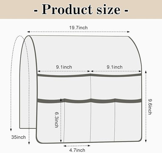 HADEEONG Couch Armrest Organizer Remote Control Holder Bedside Caddy with 6 Pockets, Non-Slip Armchair Caddy Sofa Armrest Organizer for Tv Remote Control, Magazine, Cell Phone, Beige