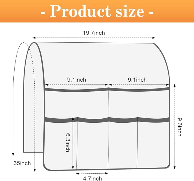 HADEEONG Sofa Armrest Organizer Arm Chair Caddy for Recliner, Remote Control Holder for Recliner, Non-Slip Armchair Caddy with 6 Pockets Storage for Magazine, Tablet, Phone, Beige