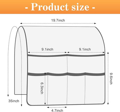 HADEEONG Sofa Armrest Organizer Arm Chair Caddy for Recliner, Remote Control Holder for Recliner, Non-Slip Armchair Caddy with 6 Pockets Storage for Magazine, Tablet, Phone, Beige