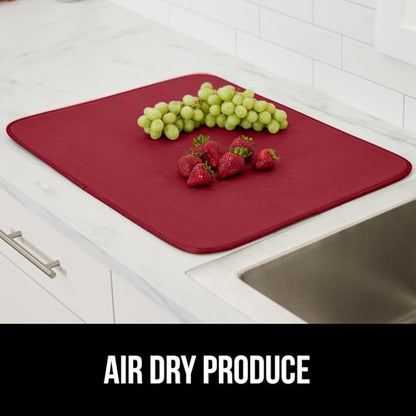 GORILLA GRIP Ultra Water Absorbent Microfiber Dish Drying Mat 2 Pack, Quick Dry Thick Mesh, Slip Resistant Pad for Sink Dishes or Under Rack, Kitchen Counter Accessories, Machine Wash, 18x16 Inch, Red