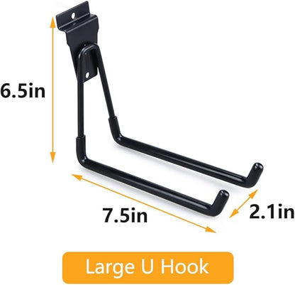 Slatwall Hooks Heavy Duty Slat Wall Accessories Garage Large U Hooks Storage Utility Hanging Hooks for Garage Organizers, Black(10 Pack)