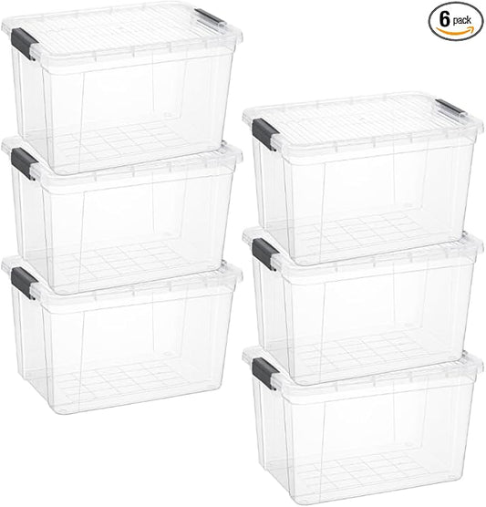 Superio Storage Bins with Lids- Clear Boxes for Organizing, Stackable Plastic Containers- BPA Free, Non-Toxic, Odor Free, Organizer for Home, Office, Dorm (6 Pack, 14.25 Qt)