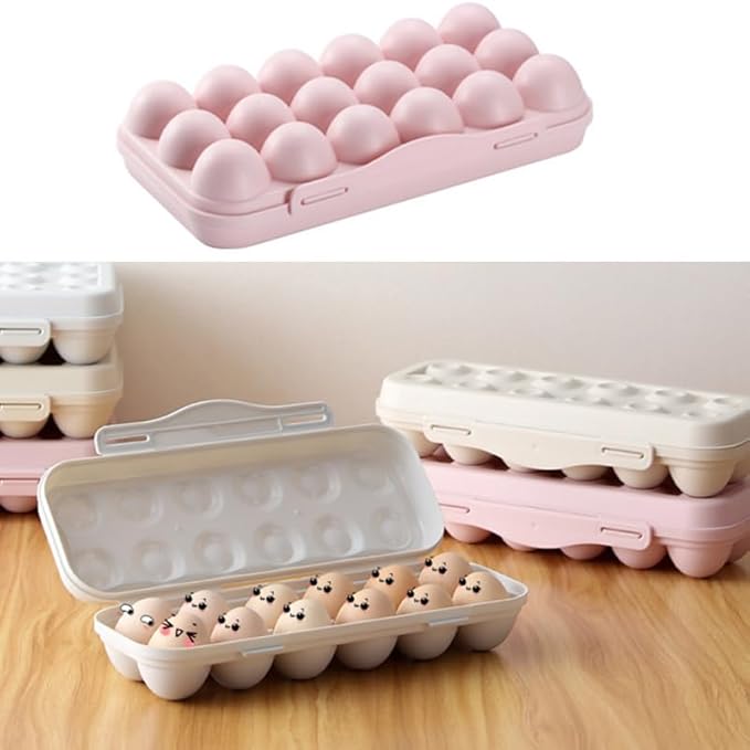 UPKOCH Stackable Plastic Egg Storage Box for Refrigerator Portable Anti-Collision Egg Holder with Lid 18-Count Shatterproof Container Space-Saving Kitchen Organizer