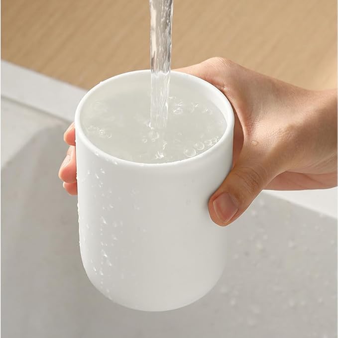 Khanjuan Round-Bottomed, Non-Slip Toothbrush Cup, Minimalist Bathroom Cup, Thickened Reusable Toothbrush Holder (White&White)