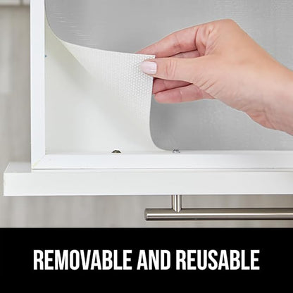 GORILLA GRIP DripGuard Shelf Liner, Non Adhesive Drawer and Kitchen Cabinet Protector, 24x240 Inch, Slip Resistant BPA Free Smooth Surface Plastic Liners for Cabinets, Bathrooms, Closets, Light Gray