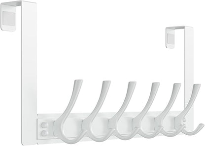 BAKON Over The Door Hooks with 6 Hook, Heavy Duty Over Door Hanger for Hanging Clothes Coat Hat Jacket, Door Coat Rack for Bathroom Closet Laundry Bedroom Kitchen Living Room Home Organizer(1, White)