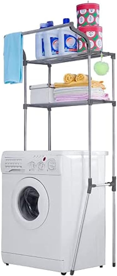 BAOYOUNI Bathroom Space Saver Over The Toilet Storage Rack Shelf Above Washing Machine Standing Organizer 2-Tier 26.77 W X 19.48 D X 68.11 H Inches, Grey