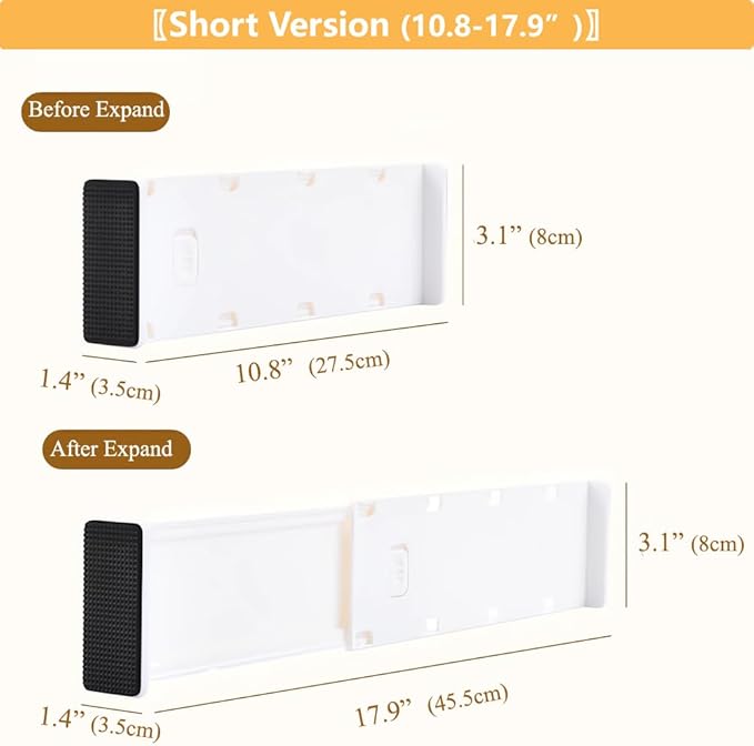 Adjustable Drawer Organizer Set, 6-Pack, 10.8"-17.9" Expandable, 3.1" High, Plastic Storage Dividers for Closets, Kitchen, Bedroom, Bathroom